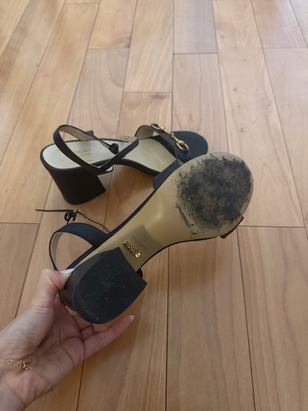 Gucci Black Leather Horsebit Slingback Heels with Gold Hardware - Picture 3 of 7